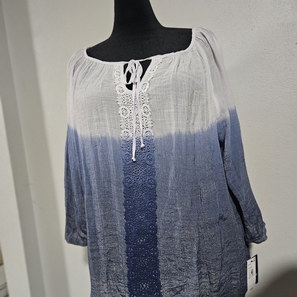 I.N. Studio Tops - I.N. Studio Blue Ombre Lace Blouse